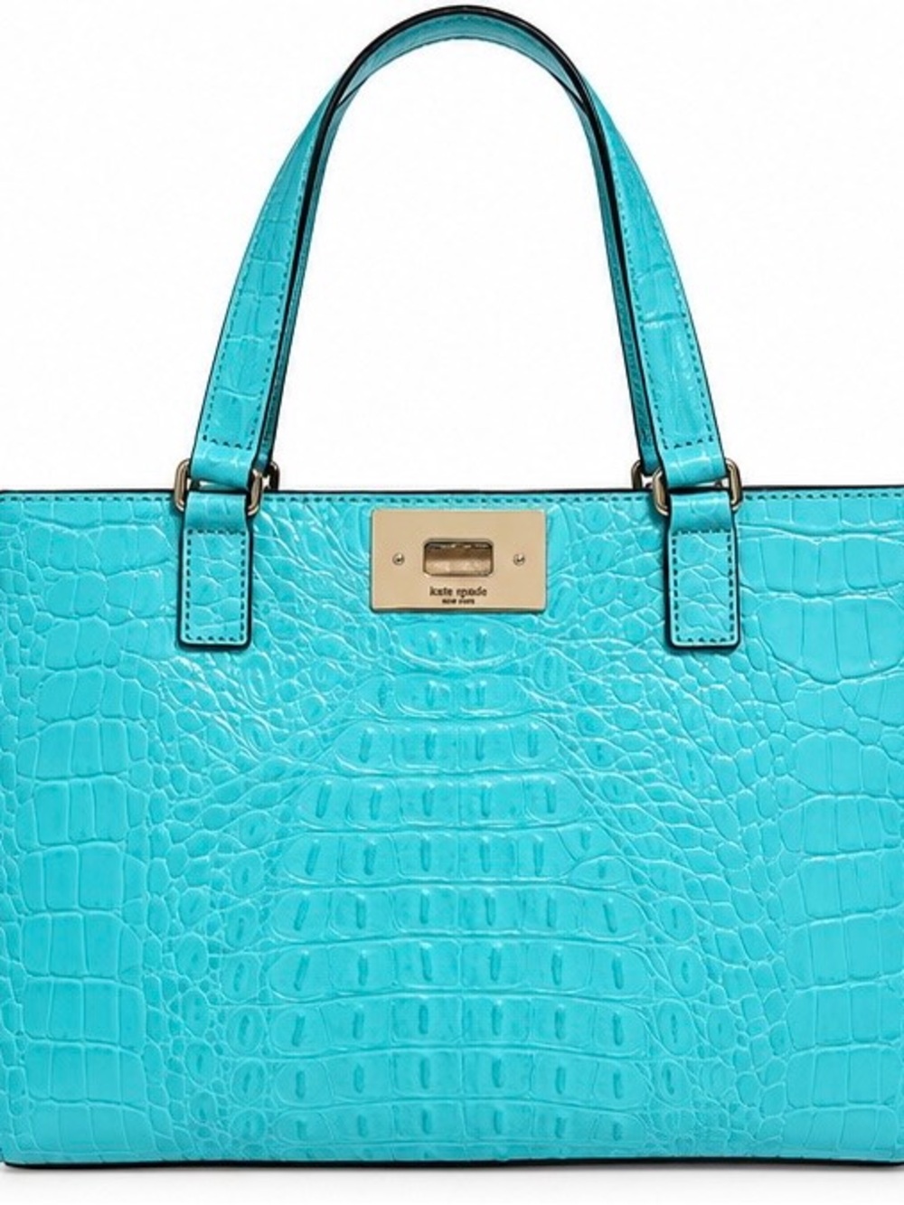 kate spade Turquoise Croc-Embossed Tote with Gold Plate